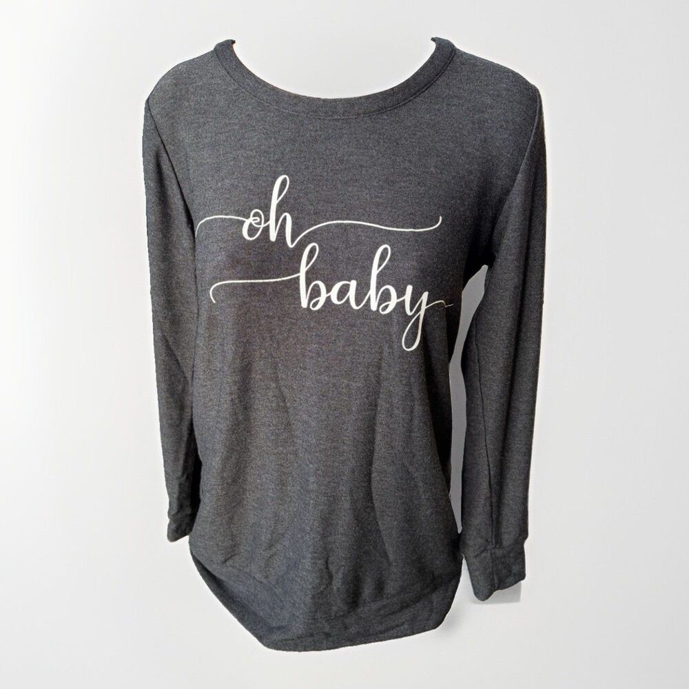 Chaser Oh Baby Graphic Sweatshirt Gray Long Sleeve Pullover Women's M Soft